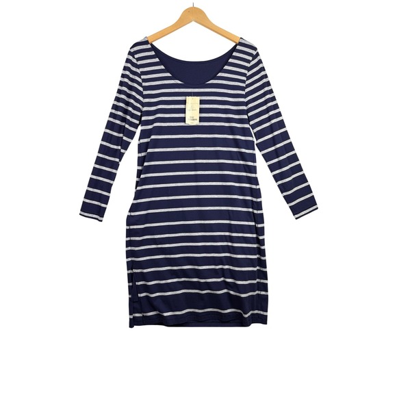 New Soft Surroundings Bridgeport Striped Long Sleeve Dress size Medium Blue/Gray - Picture 7 of 9